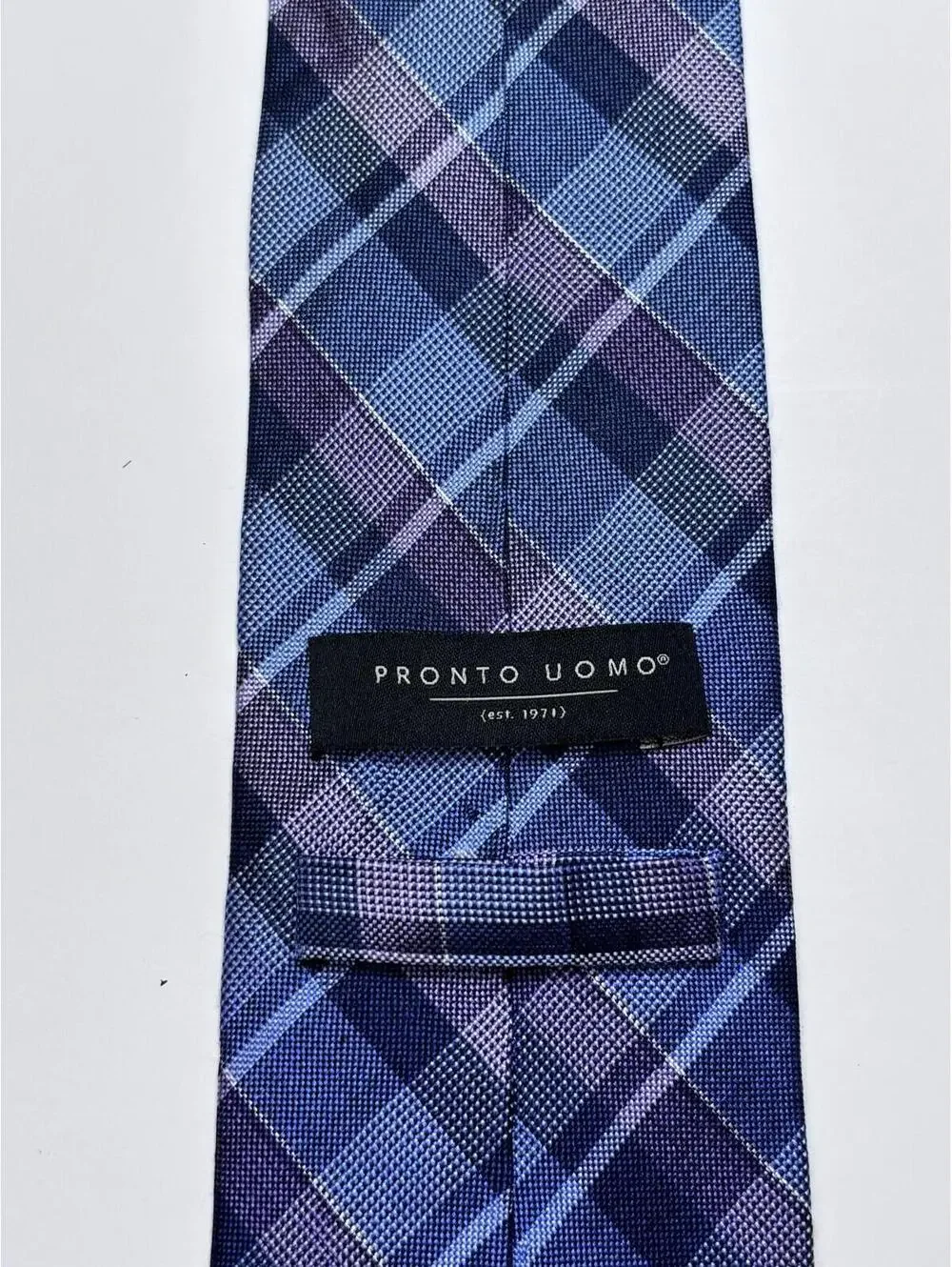 100%‎ Silk Pronto Uomo Tie Purple & Blue Plaid